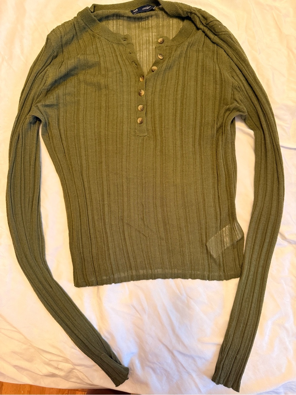 Gap Olive Ribbed Henley Long-Sleeve Women's Top